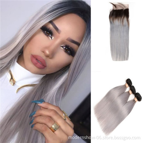 Brazilian Ombre Color Human Hair 1B/99J, 1B/Gray, 1B/613# Highlight Color , 1B/purple Human Hair 3 to 4 Bundles with Closure